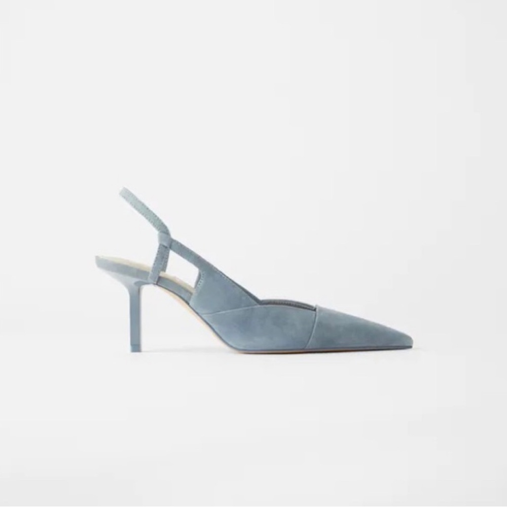 Zara Blue Suede Slingback Kitten Heel